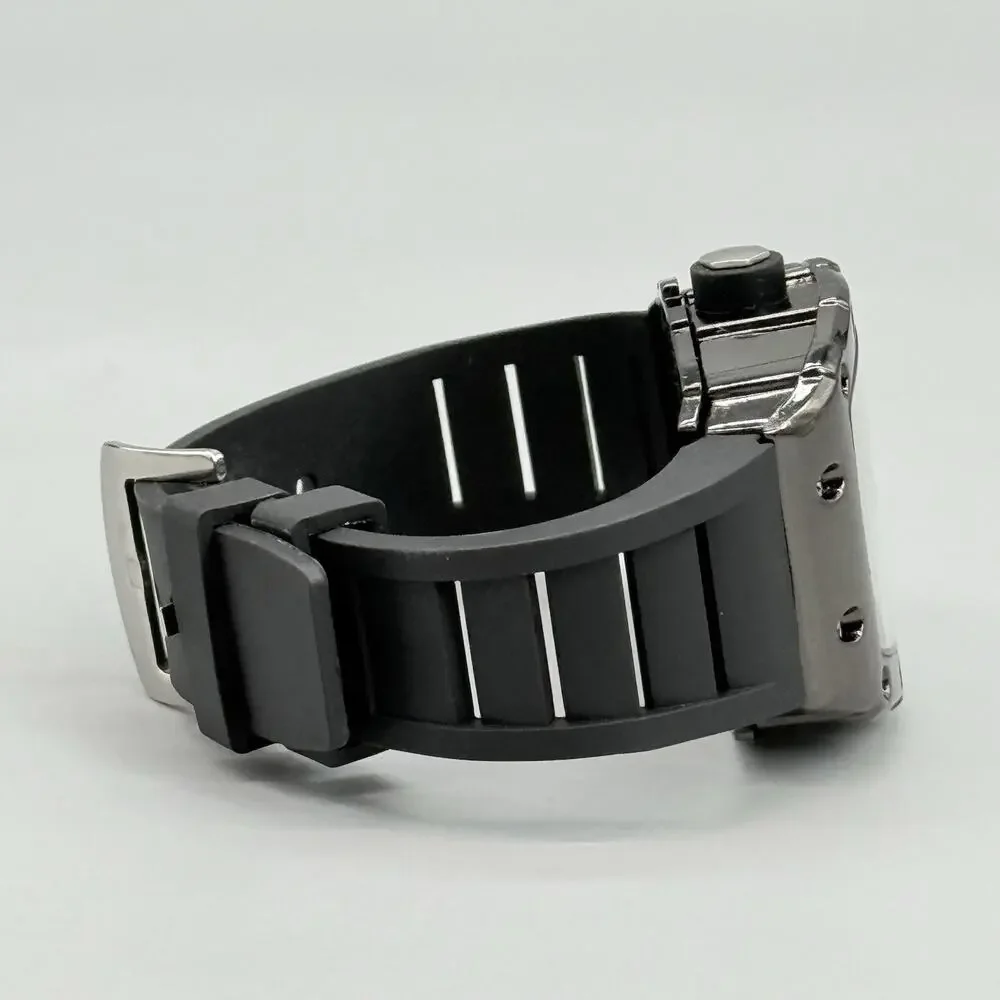 Mens Black Tonneau Watch Quartz Heavy Duty Fashion Skeleton Dial Wine Barrel